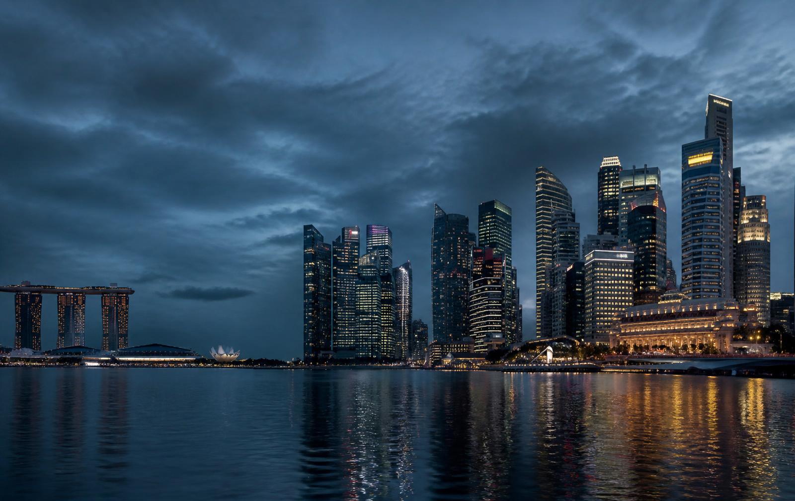 Singapore financial district at dusk